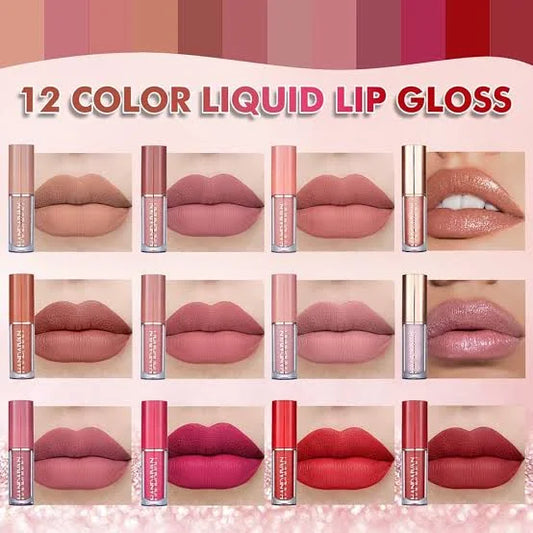 12-Piece Matte Liquid Lipstick & High Shine Lip Gloss Set – Waterproof, Long-Lasting