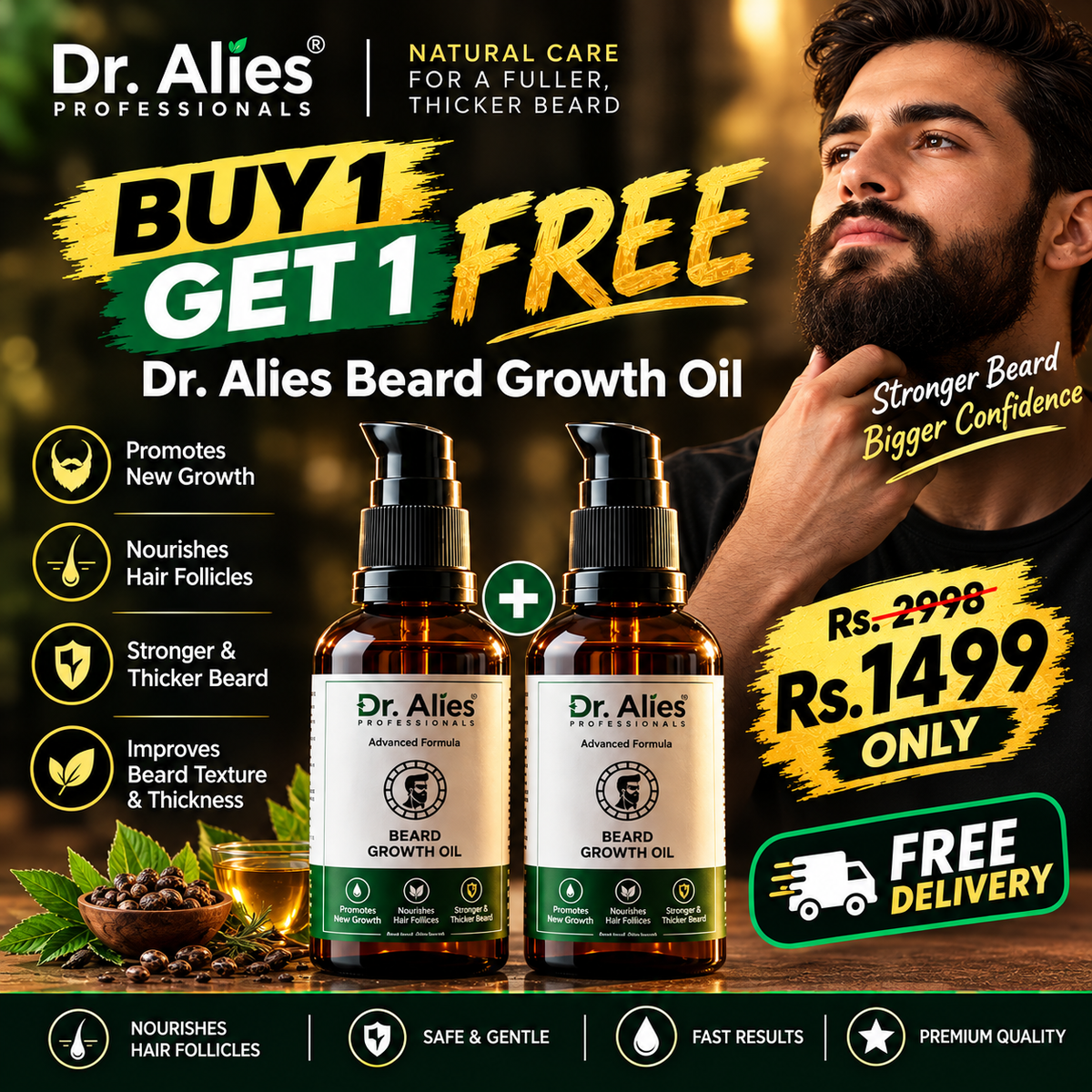 Dr. Alies Professional Advanced Beard Growth Oil for Men (Buy 1 Get 1 Free)
