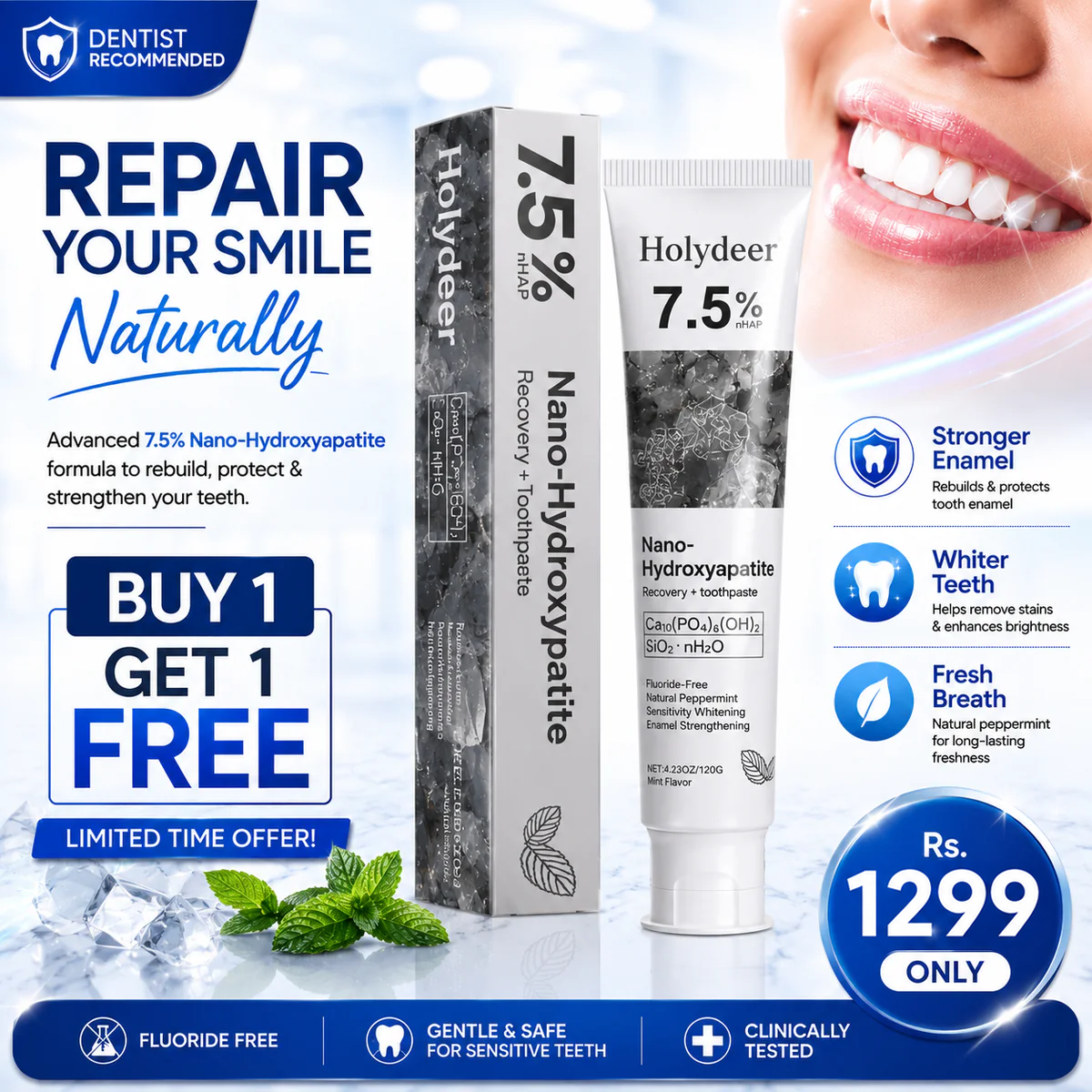 Calcium Boost Toothpaste for Deep Enamel Protection (Buy 1 Get 1 Free)