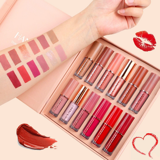 12-Piece Matte Liquid Lipstick & High Shine Lip Gloss Set – Waterproof, Long-Lasting
