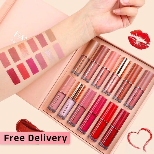 12-Piece Matte Liquid Lipstick & High Shine Lip Gloss Set – Waterproof, Long-Lasting