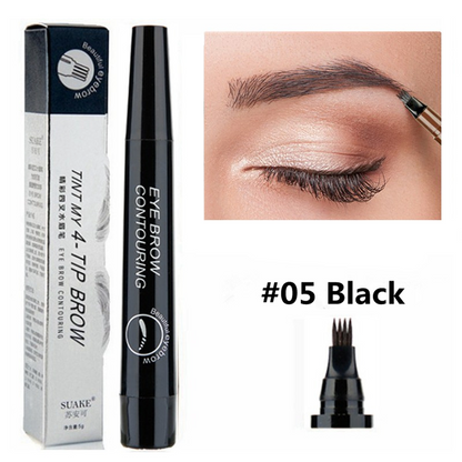 Eyebrow Pen Waterproof 4-Fork Tip Black/Dark Brown/Light Brown