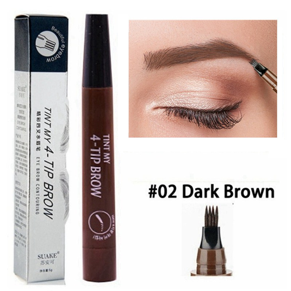 Eyebrow Pen Waterproof 4-Fork Tip Black/Dark Brown/Light Brown