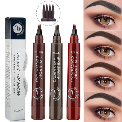 Eyebrow Pen Waterproof 4-Fork Tip Black/Dark Brown/Light Brown