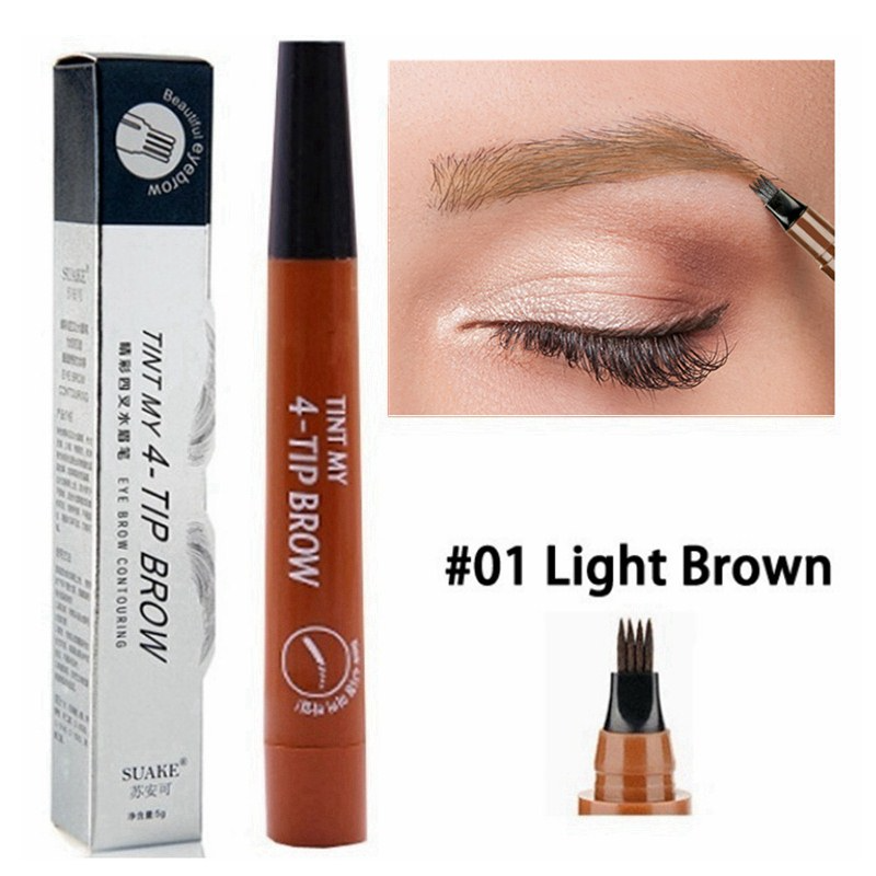 Eyebrow Pen Waterproof 4-Fork Tip Black/Dark Brown/Light Brown