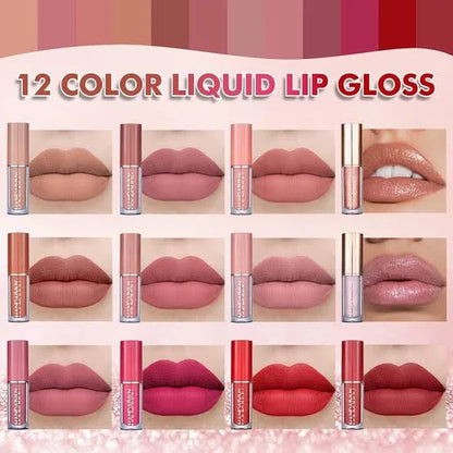 12-Piece Matte Liquid Lipstick & High Shine Lip Gloss Set – Waterproof, Long-Lasting