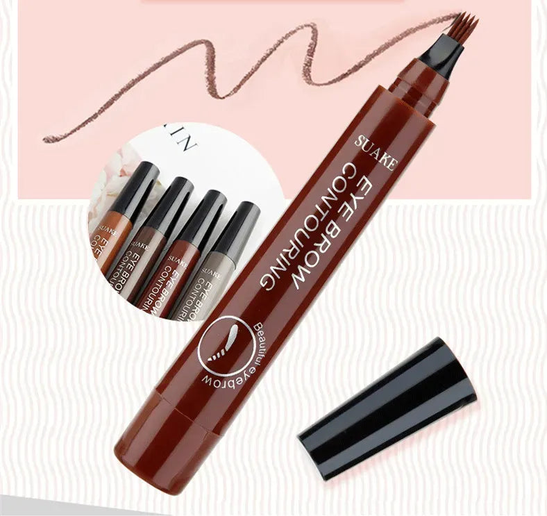 Eyebrow Pen Waterproof 4-Fork Tip Black/Dark Brown/Light Brown