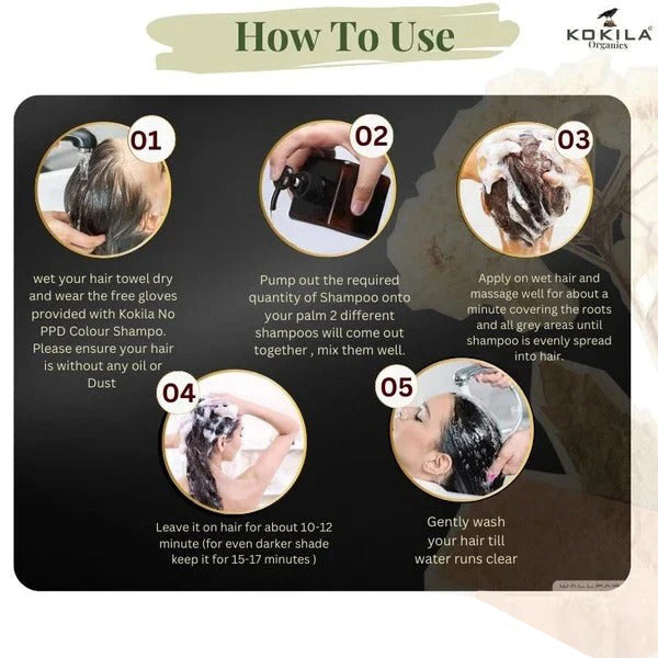 Kokila NO PPD Shampoo Hair Colour - Natural Black for Women and Men
