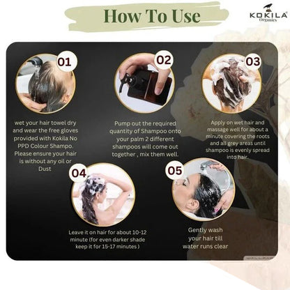 Kokila NO PPD Shampoo Hair Colour - Natural Black for Women and Men