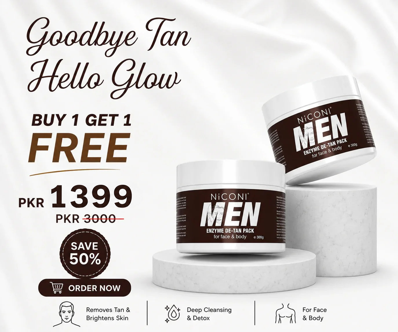 🔥Buy 1 Get 1 FREE – Niconi Men Enzyme De-Tan Pack
